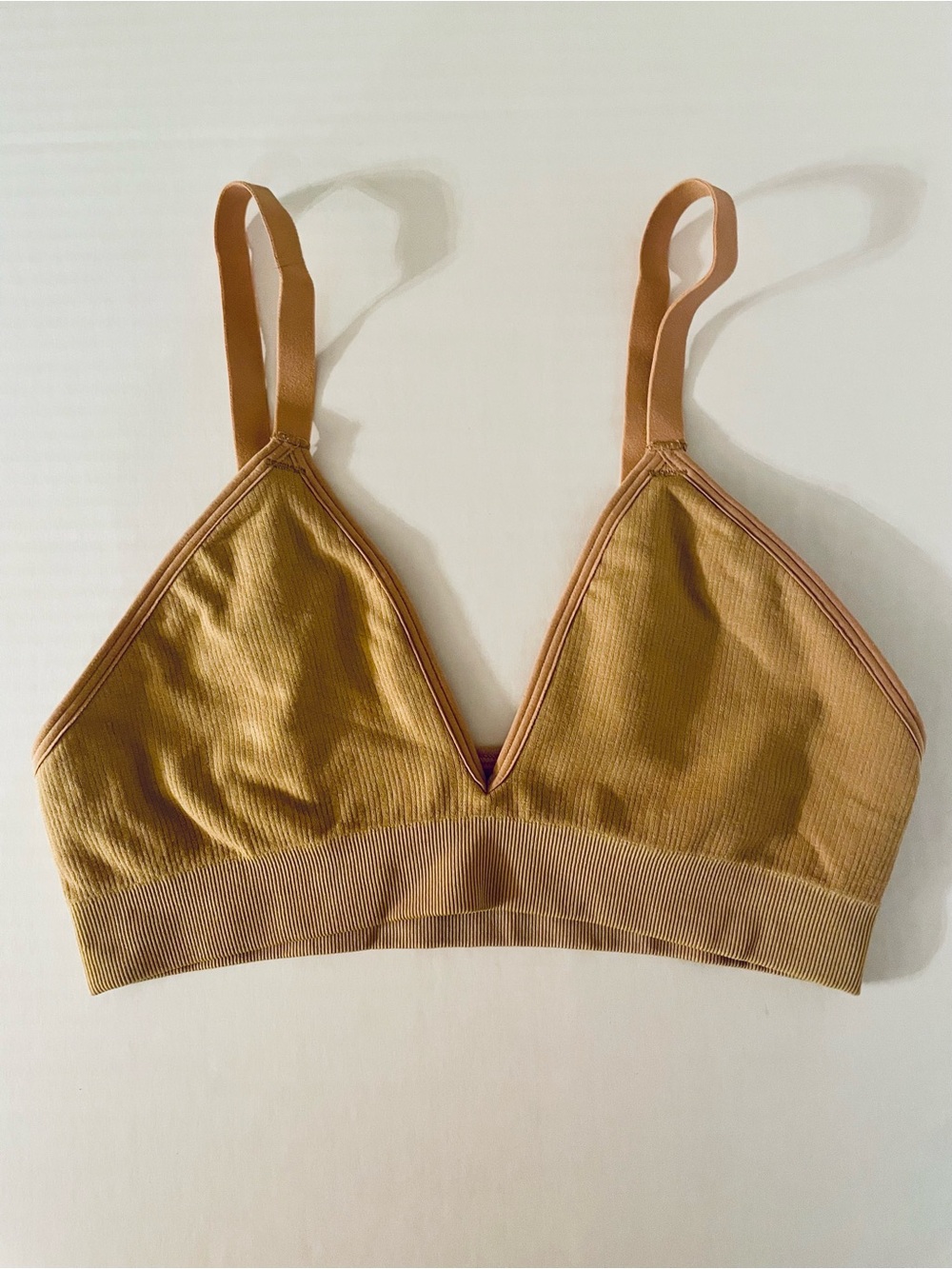 Bombas Ribbed Seamless Triangle Bralette Size S/M - Camel Tan - Like New